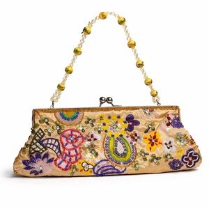👛Vintage Beaded Embroidered Evening Bag Floral Clutch w/ Beaded Strap